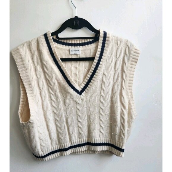 Sunday Best Cable Knit Pullover V-Neck Sweater Vest White Size M - Picture 2 of 6